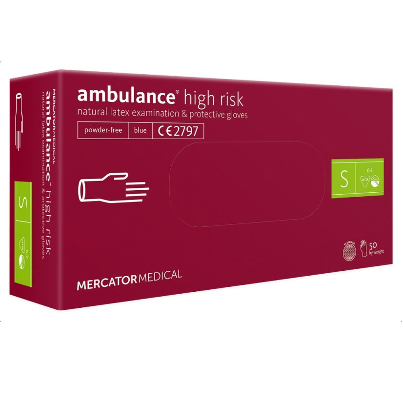 AMBULANCE High Risk - prodloužené latexové rukavice 50 ks - Velikost: S Small