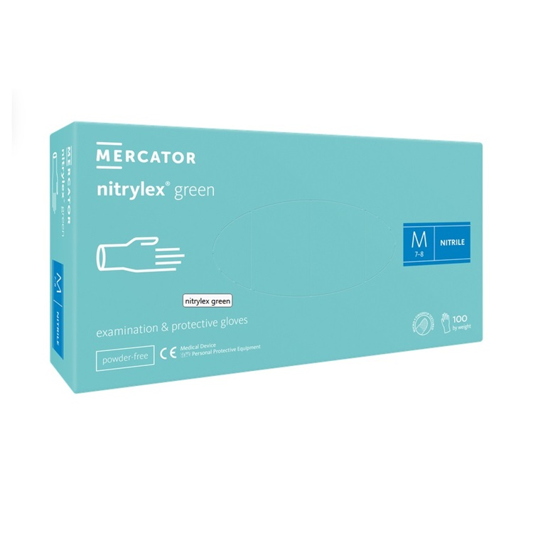 Mercator Nitrylex GREEN  - 100 ks -  nitrylové vyšetřovací rukavice - Velikost: L Large