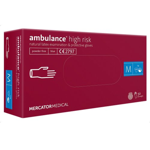 AMBULANCE High Risk - prodloužené latexové rukavice 50 ks - Veľkosť: M Medium