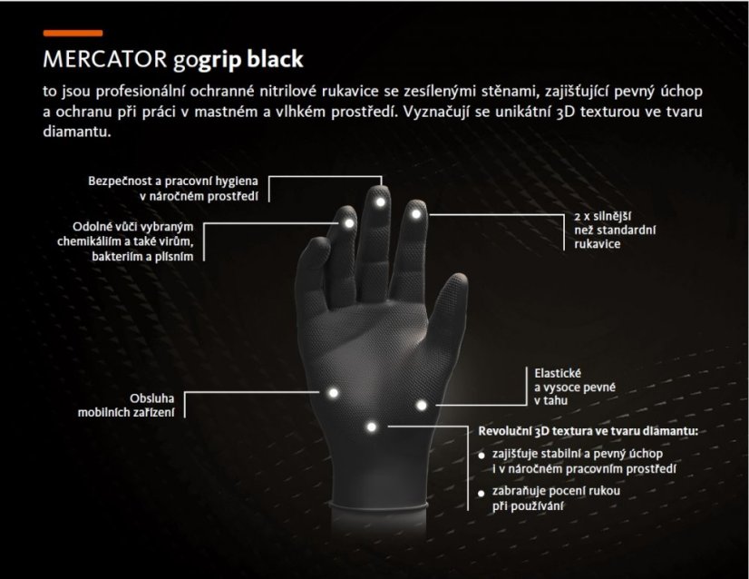 MERCATOR GoGrip Black - nitrilové zesílené rukavice - Velikost: XL Extra Large