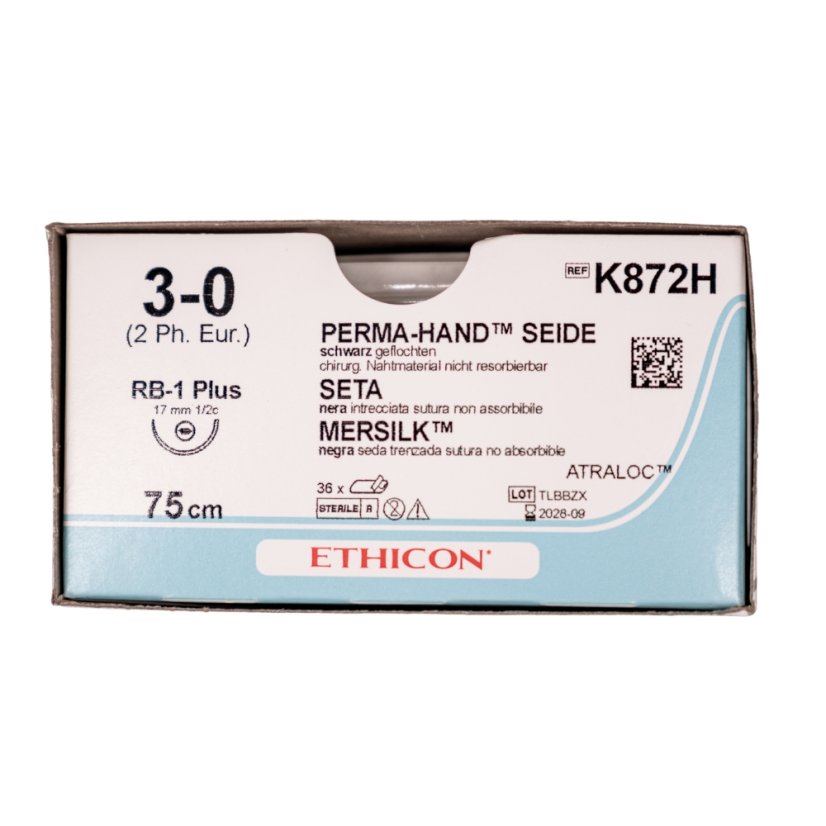 Ethicon PERMA - HAND 3-0, 75 cm černý s jehlou - 1 ks (šicí materiál)