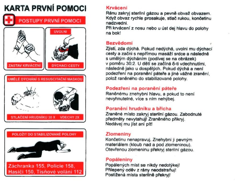 Karta první pomoci - plastová tabulka 18x15 cm Karta první pomoci - plastová tabulka 18x15 cm