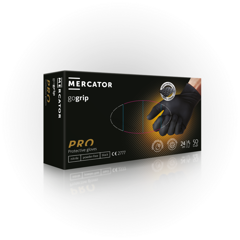MERCATOR GoGrip Black - nitrilové zesílené rukavice - Velikost: XL Extra Large